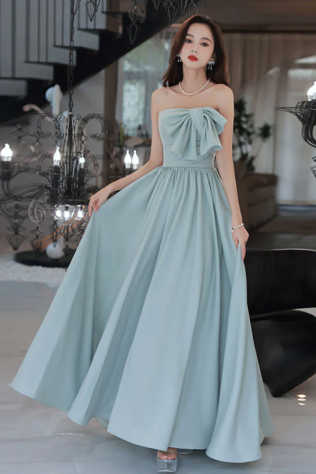 Kateprom Blue Satin A Line Long Prom Dress, Blue Bridesmaid Dress Kpp0516