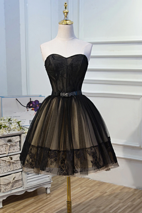 Short Black Lace Prom Dresses, Little Black Lace Formal Homecoming Dresses