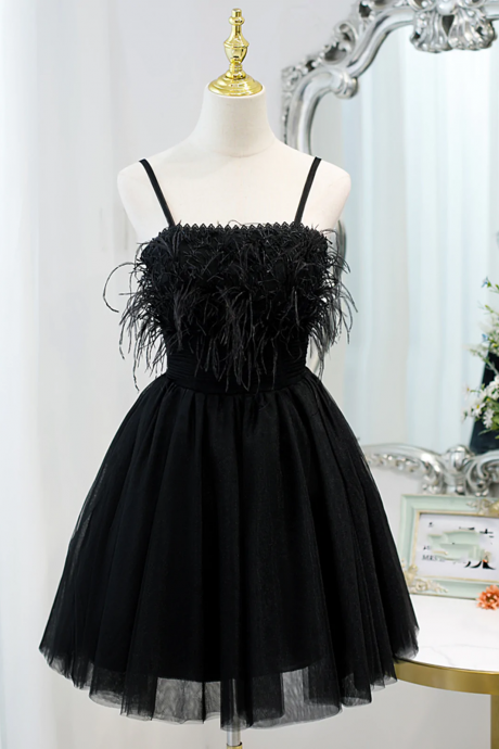 Short Back Prom Dress With Corset Back, Little Black Formal Homecoming Dresses