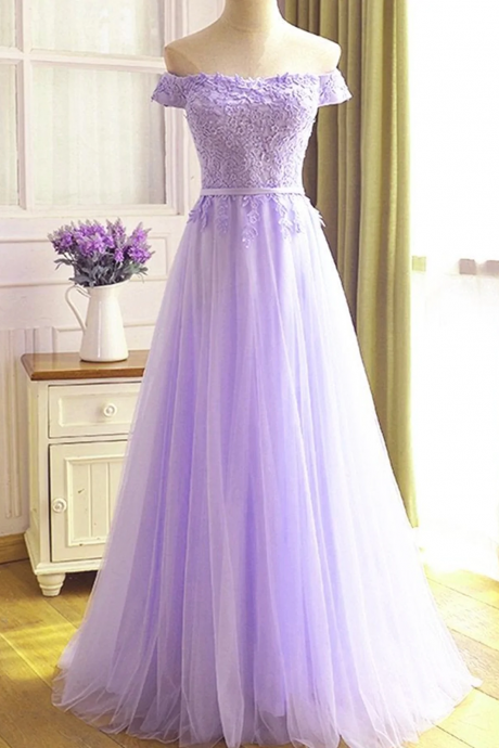 Off The Shoulder Purple Lace Prom Dresses, Purple Off Shoulder Lace Formal Bridesmaid Dresses