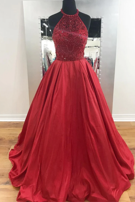 Chic Red Prom Dress, Long A-line Evening Dress