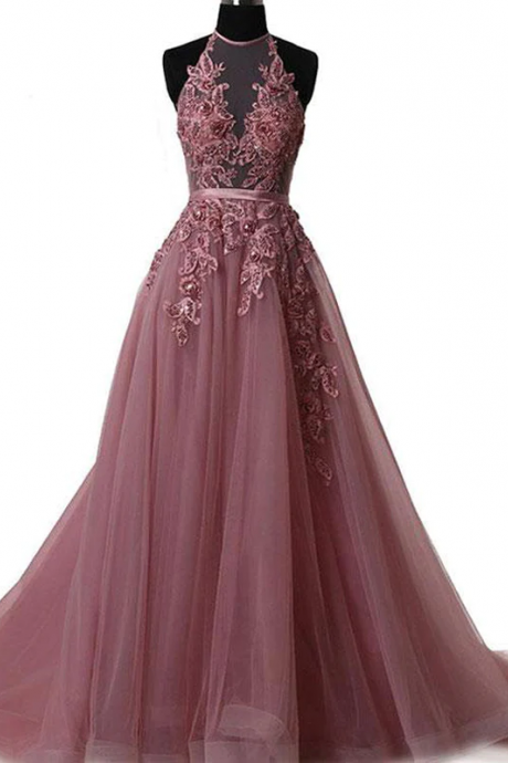 A-line Prom Dresses Spaghetti Straps Applique Prom Dress Evening Dresses