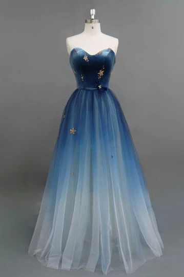 A-line Sweetehart Prom Dress Ombre Prom Dresses Blue Long Evening Dress
