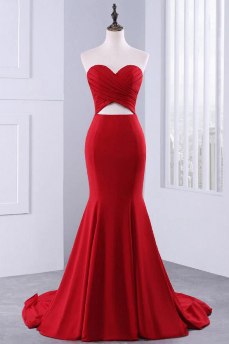 Chic Mermaid Red Prom Dress Sweetheart Simple Long Prom Dress Evening Dress