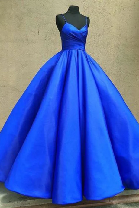 A-line Prom Dresses Spaghetti Straps Royal Blue Simple Prom Dress Evening Dresses