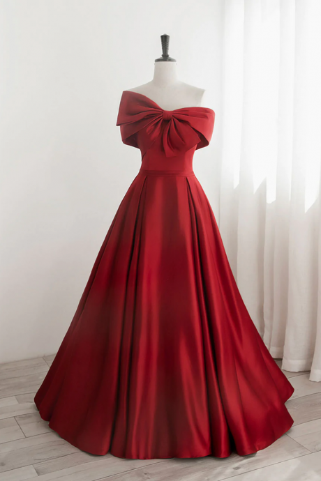 A-line Satin Red Long Prom Dresses, Red Long Formal Dresses