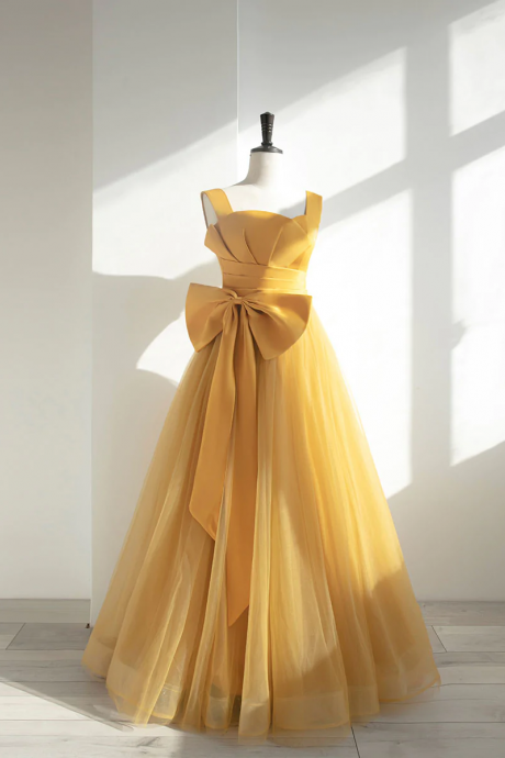 strapless open back dress Gorgeous Yellow Chiffon Long Prom Dress with Open Back main image 1