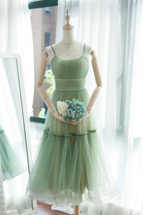 Dark Green Tulle A-line Lace Formal Dresses, Dark Green Long Prom Dress