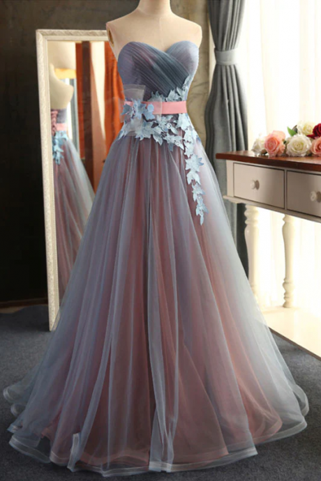 Sweetheart Neck Tulle Long Prom Dress, Evening Dress