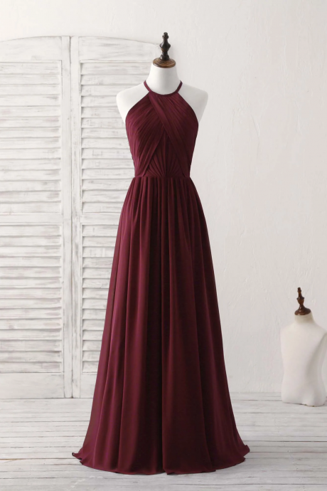 Simple Burgundy Chiffon Long Prom Dress, Burgundy Evening Dress