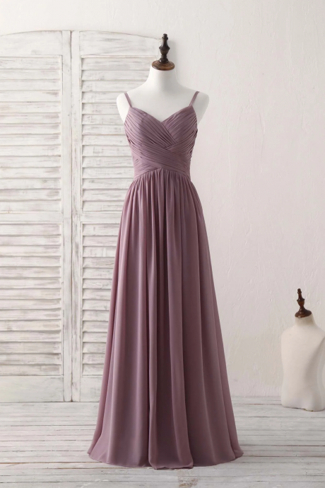 Simple V Neck Chiffon Long Prom Dress Dark Pink Bridesmaid Dress