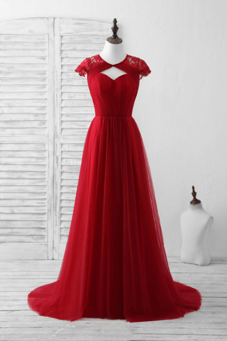 Burgundy Tulle Lace Long Prom Dress Burgundy Evening Dress