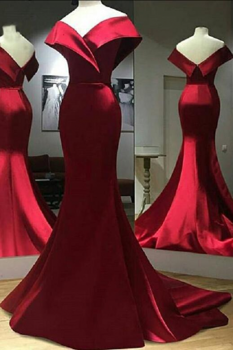 Off The Shoulder Mermaid Wine Red Prom Dress