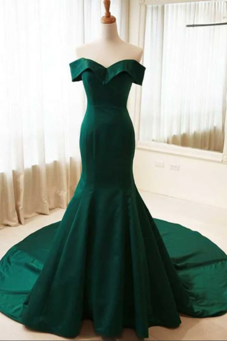Dark Green Off The Shoulder Mermaid Prom Dress Sexy Long Evening Dress