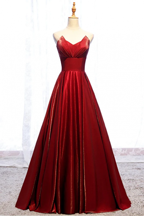Modest Strapless Loong A Line Red Lace Up Prom Dresses Evening Dresses