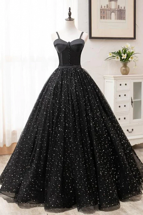 Vintage Ball Gown Princess Black Prom Dresses For Teens Sparkly Dresses