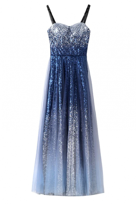 Chic Gorgeous Long A-line Ombre Sequin Floor Party Prom Dresses