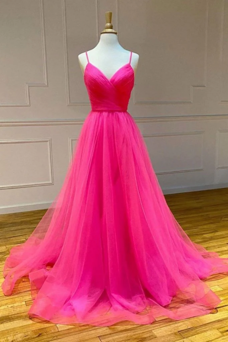 Evening Dresses Dance Dresses Pink A Line Tulle Prom Dresses Long Formal Dresses