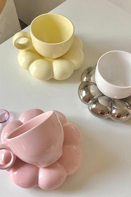 Flower Ceramic Coffee Cup Saucer Reusable Creative Home Decorative Cup Breakfast Drinking Latte Tea Cup Set
