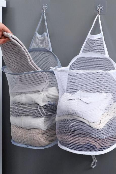 Folding Laundry Basket Organizer for Dirty Clothes Bathroom Clothes Mesh Storage Bag 