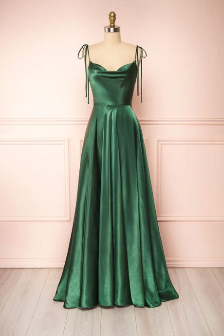 Green Cowl Neck Satin Simple Prom Dress