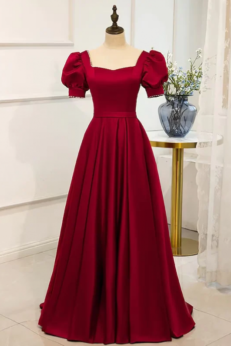 Red Satin Prom Dress Red Dress Puff Sleeve Victorian Dress