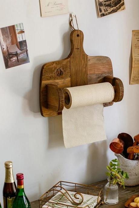 Vintage Wooden Tissue Holder Roll Paper Rack Shelf Kitchen Napkin Storage Support Stand 