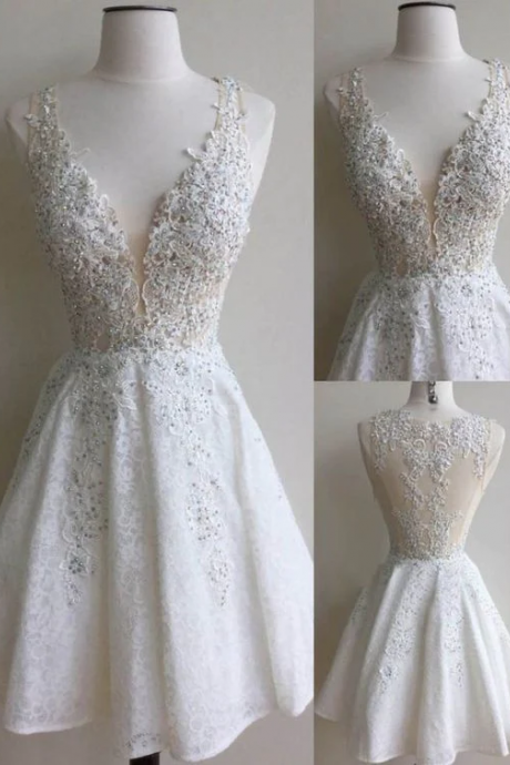 Ivory Lace Homecoming Dress,short Prom Dress, Special Ocassion Dress