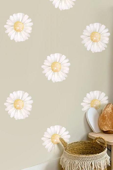 White Daisy Wall Sticker Fabric Waterproof Wall Decal Peel And Stick Art Decoration