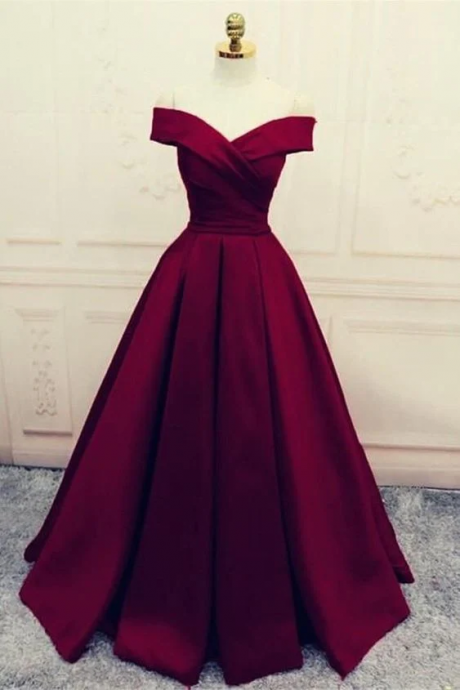 Burgundy Prom Dress,off The Shoulder Evening Dress,formal Gown Long