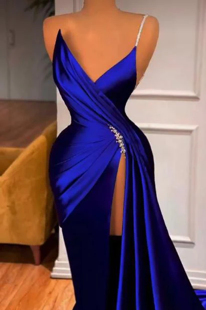 Royal Blue Sexy Strapless Thigh-high Slit Formal Dress