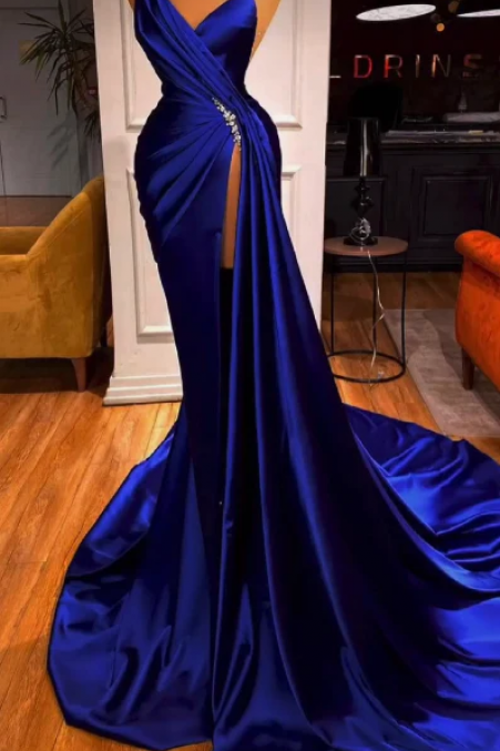 Royal Blue Mermaid Prom Dress With High Split