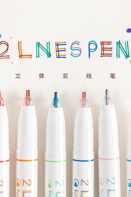 6 Pcs/Box Two-color Line Gel Pens Set Creative Graffiti Pen