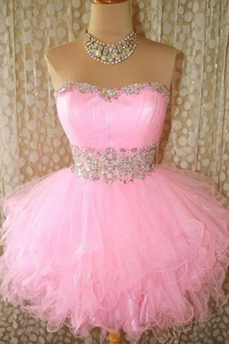 Custom Made Pink Puffy Short Prom Gown, Pink Prom Dresses, Formal Dresses, Homecoming/graduation Dress