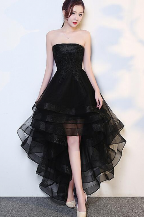 Black High Low Tulle And Applique Fashion Homecoming Dresses, Black Party Dress, Tulle Party Dress