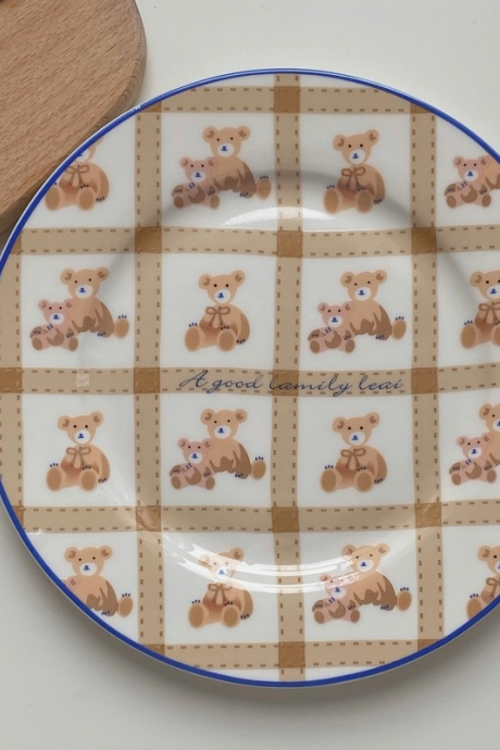Cute Cartoon Korean Style Cute Brown Bear Ceramic Plate High Temperature Salad Dessert Plate Breakfast Plate