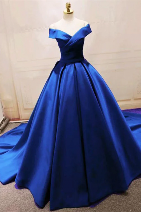Gorgeous Royal Blue Long Off The Shoulder Gown, Blue Evening Party Dress