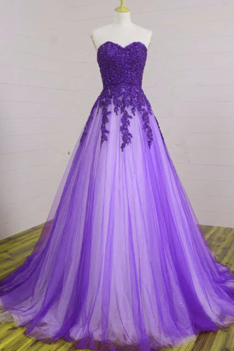 Beautiful Sweetheart Purple Tulle Ball Gowns, Evening Gowns, Prom Dresses For Junior