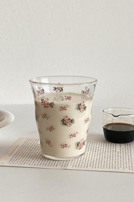 Rose Printed Glass Cup Breakfast Milk Coffee Cups Household Couple Water Mug Teacup Heat Resistance