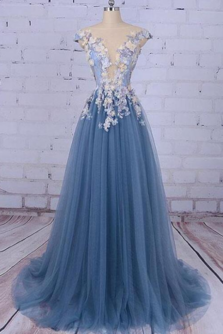 Elegant Tulle Floral Prom Gowns, Charming Evening Formal Dresses,s Party Dresses
