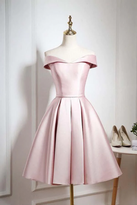 Pearl Pink Off Shoulder Knee Length Party/homecoming Dress With Ruffle