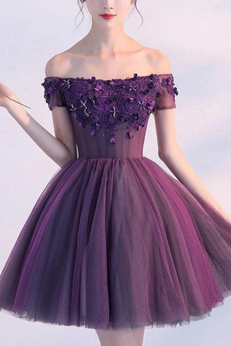 Homecoming Dress Purple Off-the-shoulder Short Prom Dress Party Dress