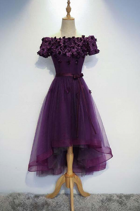 A-line Cute Purple High Low Prom Dress Purple Homecoming Dress