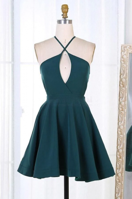 Dark Green Short Satin Homecoming Dresses Party Dresses