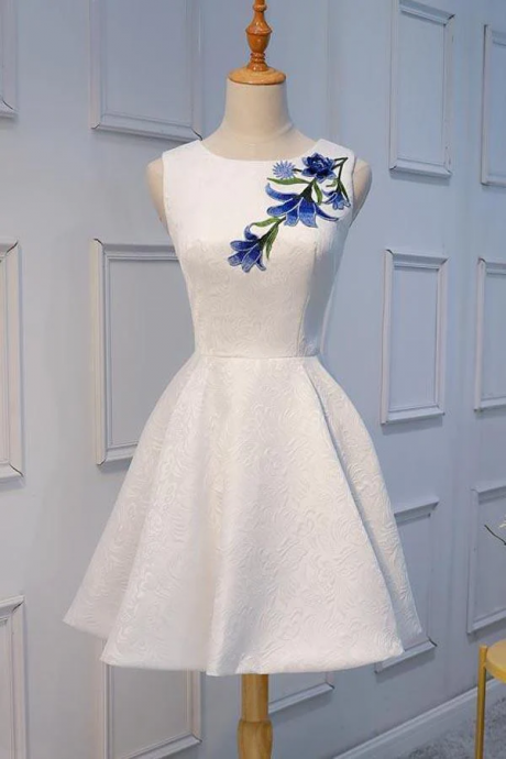 White Lace Applique Short Prom Dresses Homecoming Dresses