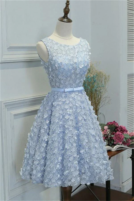 Charming Sky Blue Short A-line Lace Homecoming Dress Party Dress