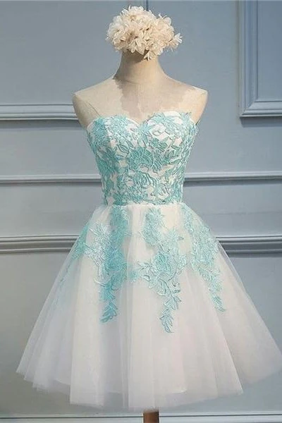 Cute Sweetheart Lace Tulle Short Homecoming Dress For Teens