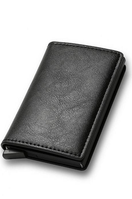 Custom Card Holder Rfid Black Carbon Fiber Leather Simple Wallet Men&amp;#039;s Gift Personalized