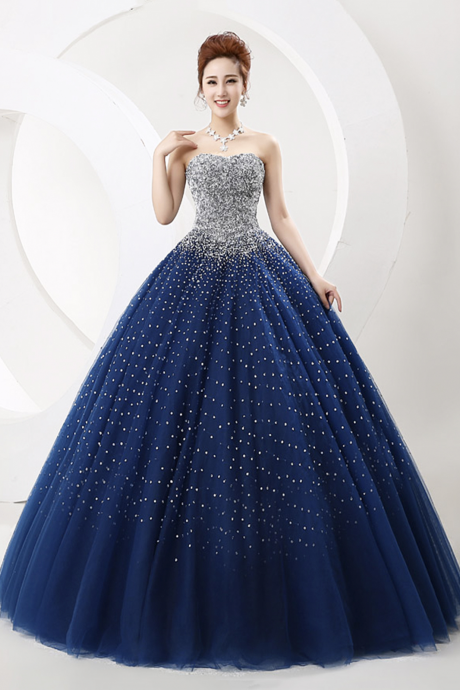 Blue Tulle Long Starry Night Prom Dress, Amazing Evening Dress