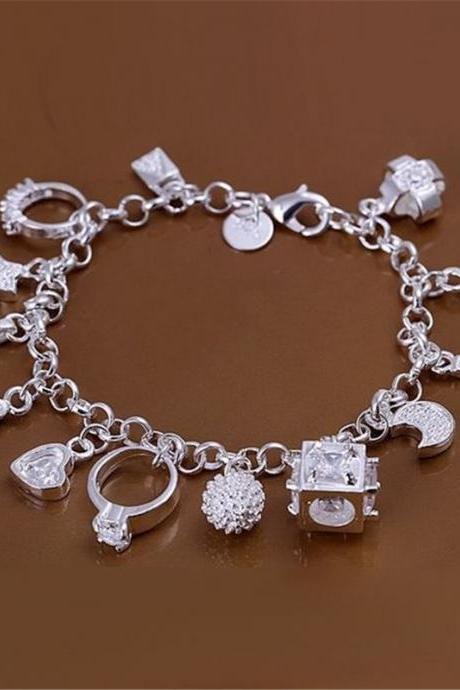 Bracelet European And American Silver Fashion Thirteen Pendant Bracelet Women's Multi-element Jewelry Simple Style Bracelet